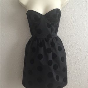 Black Strapless Dress w/ Velvet Polkadots.